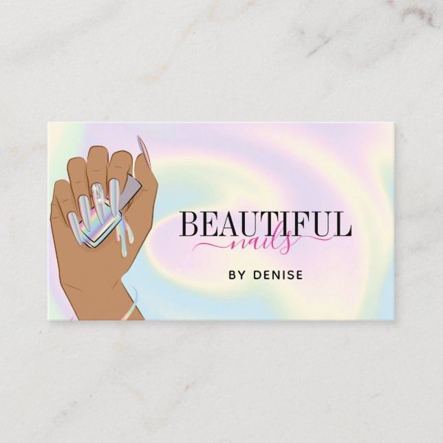 Carte De Visite salon holographique ongle femme main nails technic (Devant)