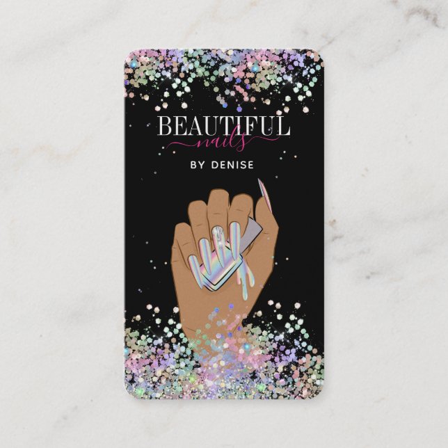 Carte De Visite salon holographique ongle femme main nails technic (Devant)