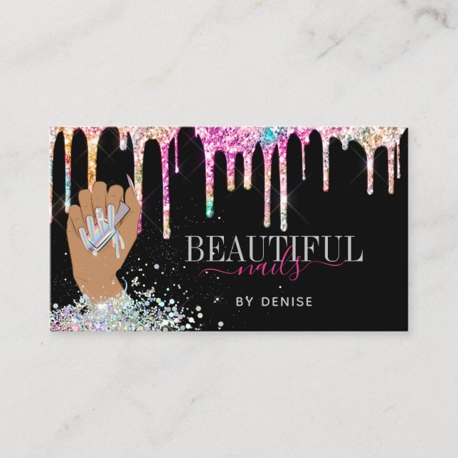 Carte De Visite salon holographique ongle femme main nails technic (Devant)