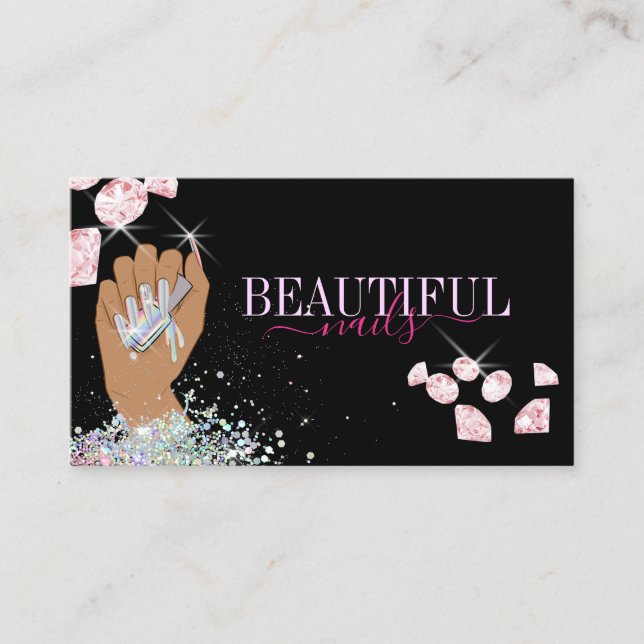 Carte De Visite salon holographique ongle femme main nails technic (Devant)
