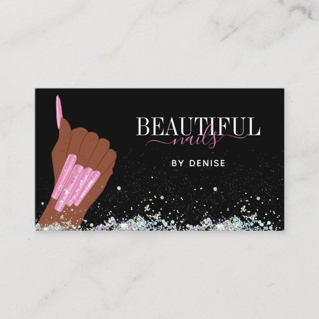 Carte De Visite salon holographique ongle femme main nails technic (Devant)