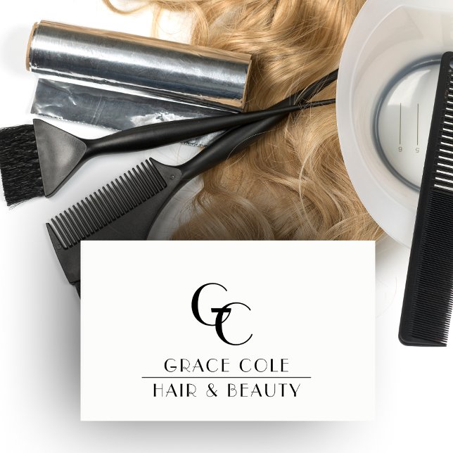 Carte De Visite Salon initial de monogramme noir et blanc (Créateur téléchargé)