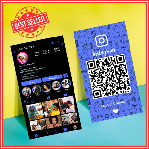 Carte De Visite Salon Instagram Blue   Code QR des médias sociaux