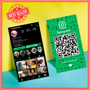 Carte De Visite Salon Instagram Vert   Code QR des médias sociaux