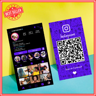 Carte De Visite Salon Instagram Violet   Code QR des médias sociau