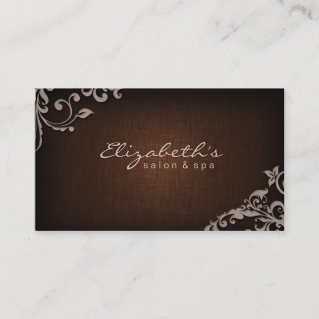 Carte De Visite Salon Linge Spa Floral Fleurs Brown Beige (Devant)