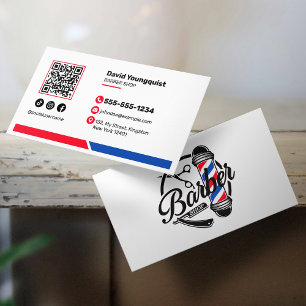 Carte De Visite Salon minimaliste Barbershop Social Media QR Code