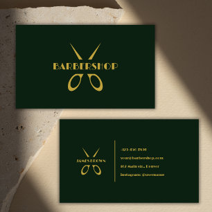 Carte De Visite Salon minimaliste de ciseaux d'or Barbershop vert