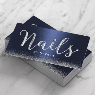 Carte De Visite Salon Nail Marine Blue Luxe Diamond Typographie