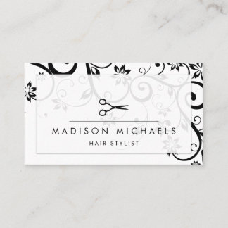 Carte De Visite Salon noir blanc ciseau chaise Styliste