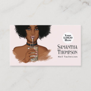 Carte De Visite Salon rose Gold & Blush Africain-Américain Manicur