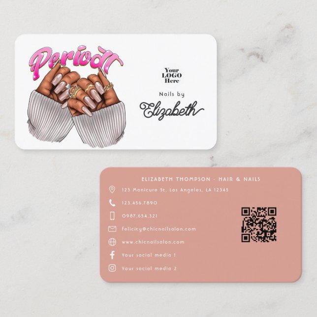 Carte De Visite Salon rose Gold et Pink African American Nail (Devant / Derrière)
