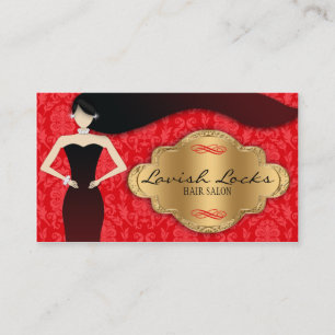 Carte De Visite Salon rouge de coiffeur de damassé d'or