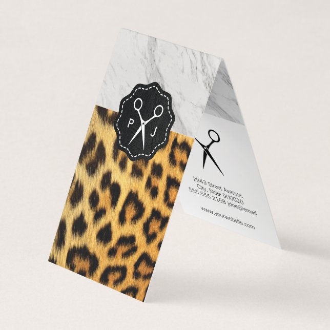 Carte De Visite Salon Shears Monogramme Marbre Trim Cheetah (Devant)
