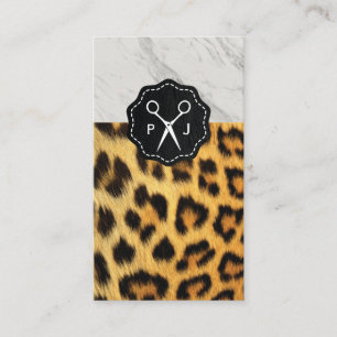 Carte De Visite Salon Shears Monogramme Marbre Trim Cheetah