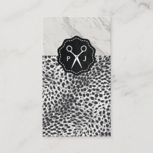 Carte De Visite Salon Shears Monogramme Marbre Trim Leopard