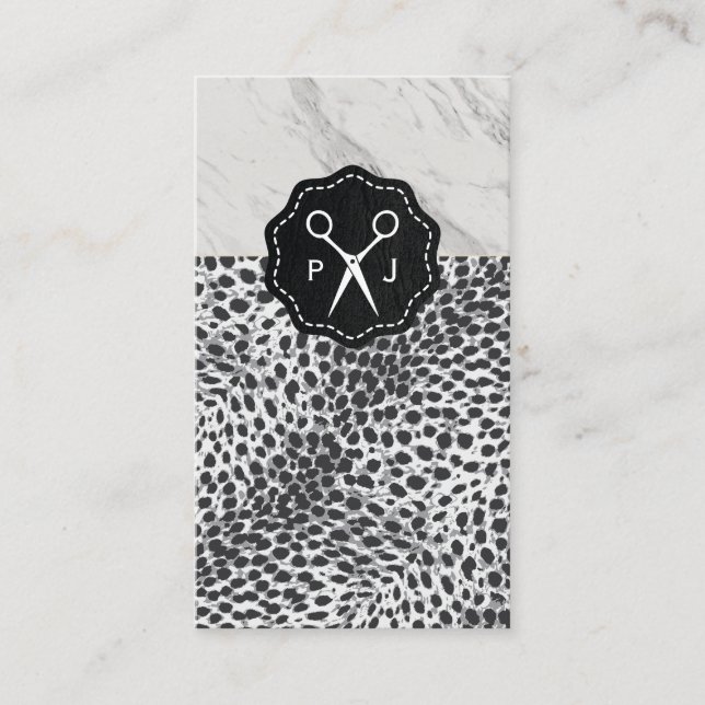 Carte De Visite Salon Shears Monogramme Marbre Trim Leopard (Devant)