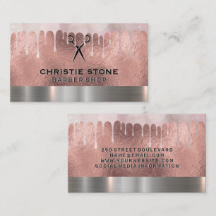 Carte De Visite Salon Shears Rose Gold Foil   Bokeh Drip