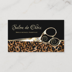 Carte De Visite Salon tendance de ciseaux d'or Leopard Fur Elegant