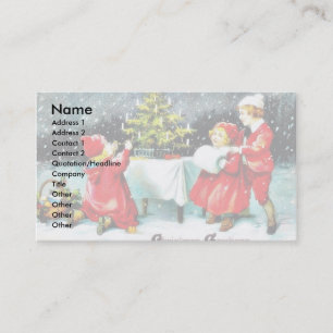 Carte De Visite Salutation de Noël avec des enfants jouant autour