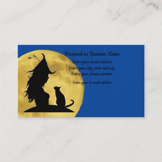 Carte De Visite Salutation de sorcière pleine lune silhouette de c (Devant)