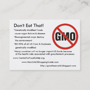 Carte De Visite Sans GMO, ne mangez pas cela ! , *Genetically
