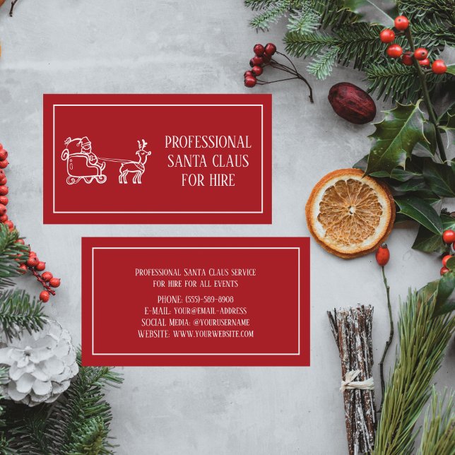 Carte De Visite Santa Claus Xmas Red Hire Sleigh Professionnel (Créateur téléchargé)