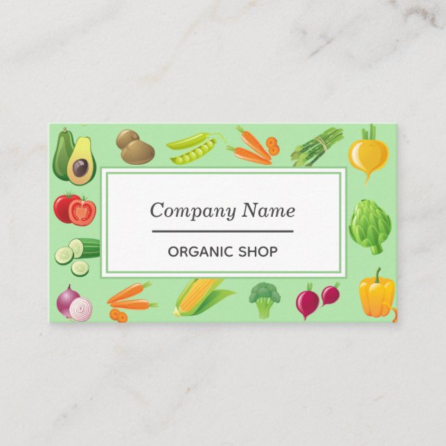 Carte De Visite Santé organique de vert d'illustrations de légumes (Devant)