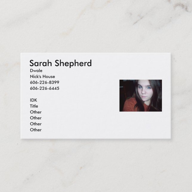 Carte De Visite sara2, berger de Sarah, Dwale, la Chambre de Nick, (Devant)