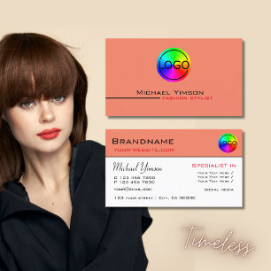 Carte De Visite Saumon moderne blanc simple avec logo professionne