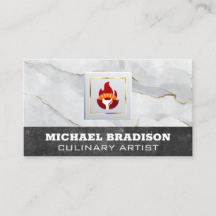 Carte De Visite Sausage sur Fourchette et Logo de Flamme   Marbre