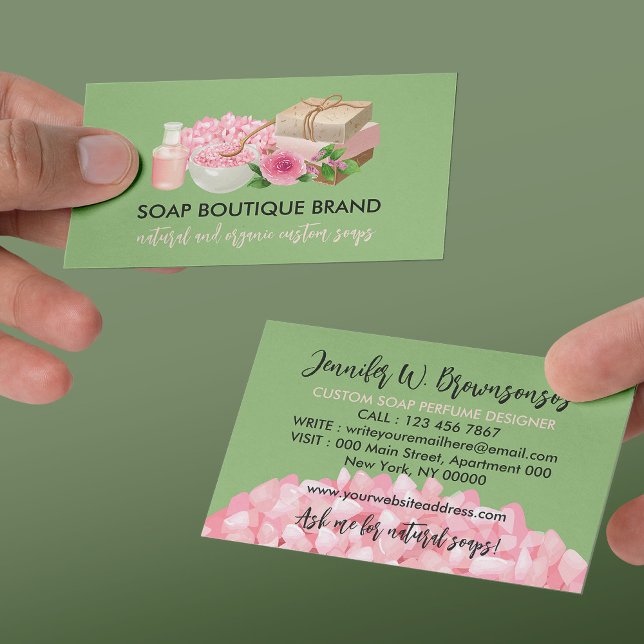 Carte De Visite Savon artisanal d'illustration verte (Green Illustration Handmade Craft Soap Business Card)
