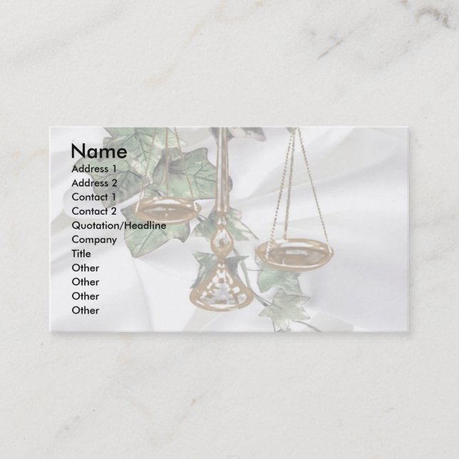 Carte De Visite Scales de justice sur Ivy & Satin (Devant)