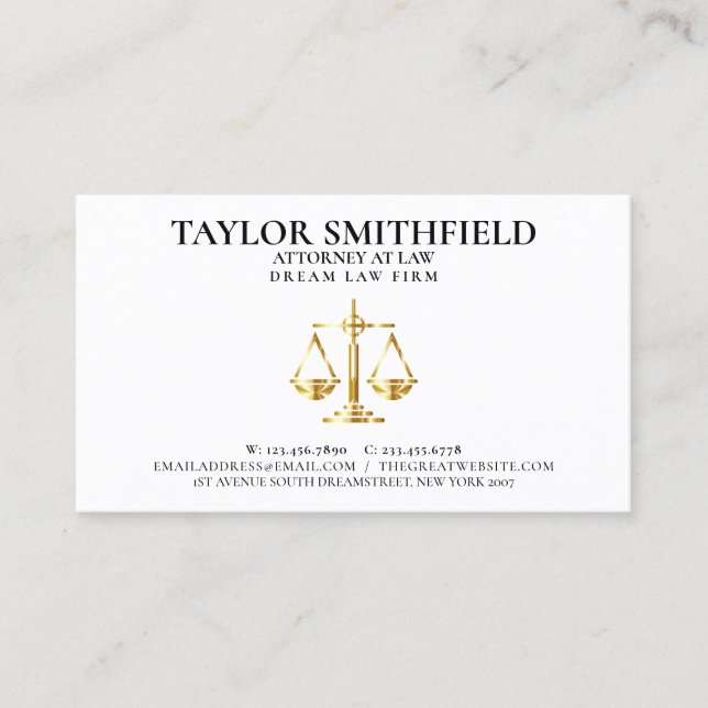 Carte De Visite Scales of Justice Gold Lawyer Attorney (Devant)