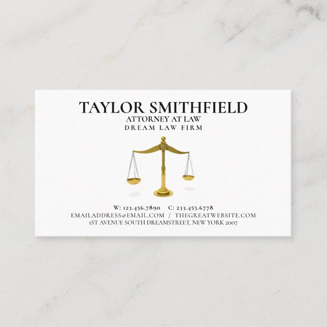 Carte De Visite Scales of Justice Gold Lawyer Attorney (Devant)