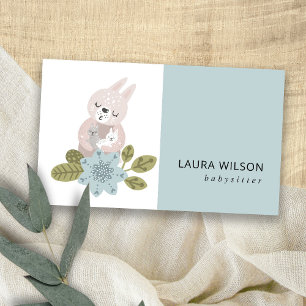 CARTE DE VISITE SCANDI BLEU BLEU CUMÉ OURS FLORALES HUG BABY NANNY