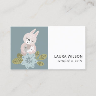 CARTE DE VISITE SCANDI FLORAL SCANDI BLEURIS COUPÉ OURS BÉBÉ MIDWI