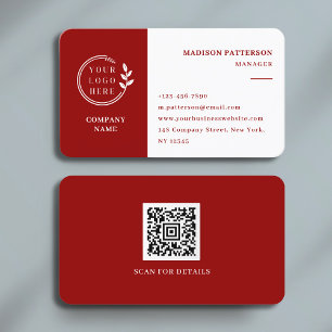 Carte De Visite Scarlett Rouge Blanc Logo QR Code Minimaliste Mode