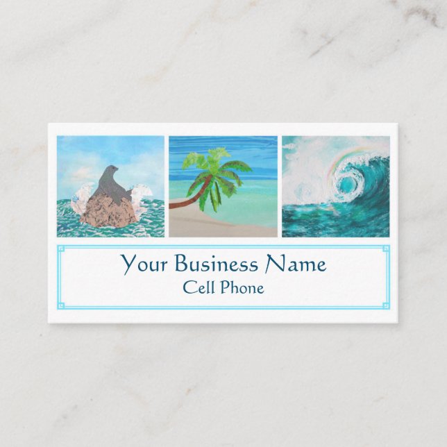 Carte De Visite Sceau de plage Tropical Palm Tree Ocean Wave Rainb (Devant)