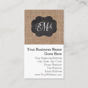 Carte De Visite Scénario Burlap Triple Script Monogramme