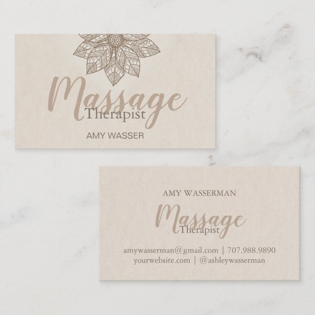 Carte De Visite Scénario de Thérapeute de Massage Moderne Fleur de (Devant / Derrière)