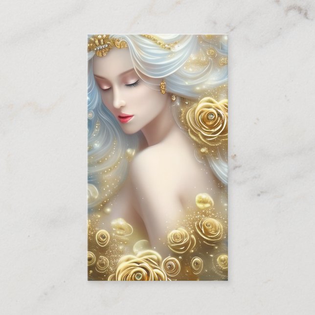 Carte De Visite SciFi Exquise Delicate Gold Intricate Fema Rose (Devant)
