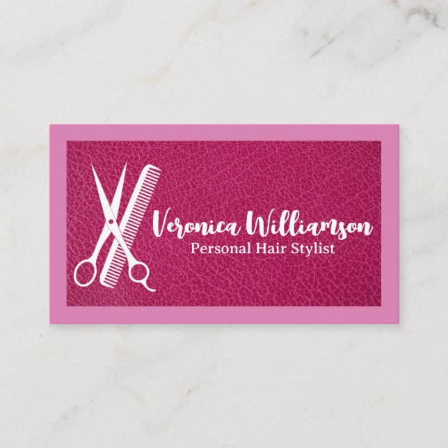 Carte De Visite Scissors Comb | Hair Stylist Logo | Leather (Devant)