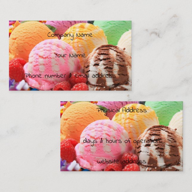 Carte De Visite scoops de glaces colorées (Devant / Derrière)