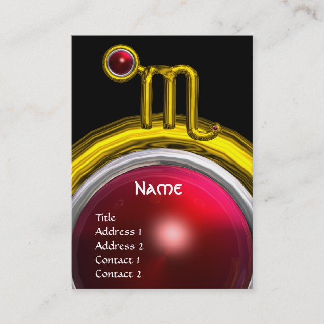 Carte De Visite SCORPIO ZODIAC ANNIVERSAIRE MONOGRAM Grenade rouge (Devant)