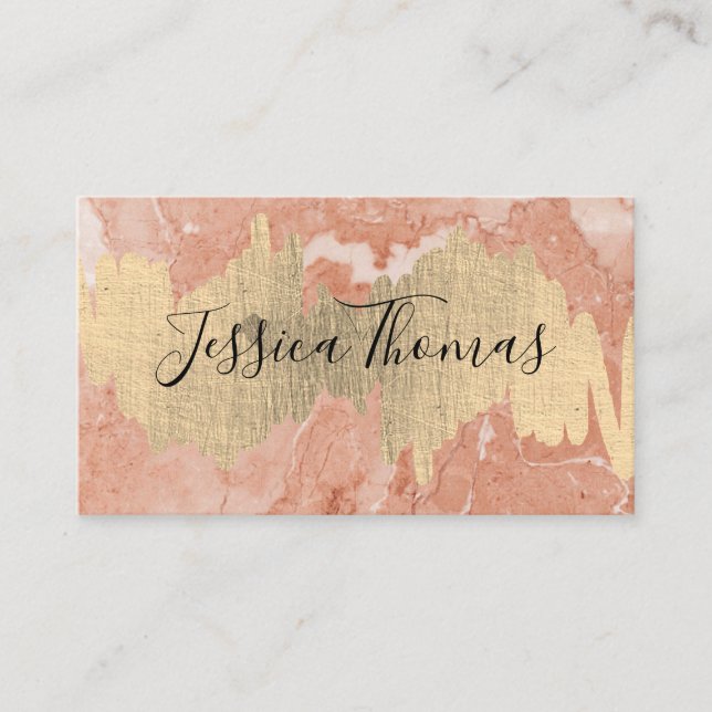 Carte De Visite Scribble métallique Gold Foil | Marbre orange (Devant)