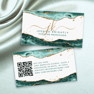 Carte De Visite Script Agate Turquoise Monogramme Parties scintill