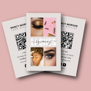 Carte De Visite Script de cils Collage photo Code Qr Beige