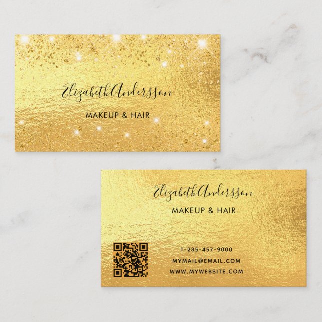 Carte De Visite Script de code QR Gold parties scintillant (Devant / Derrière)