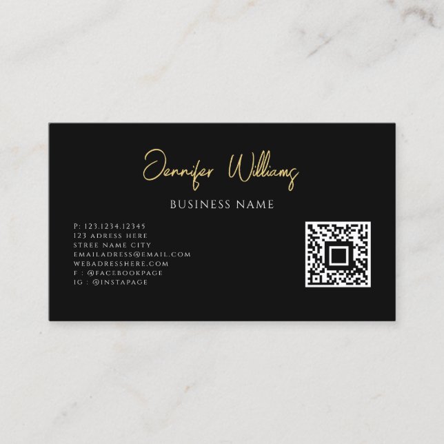 Carte De Visite Script de code QR personnalisé noir et blanc minim (Devant)